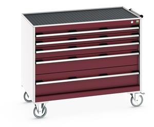 40402130.** cubio mobile cabinet with 5 drawers & top tray / mat. WxDxH: 1050x650x885mm. RAL 7035/5010 or selected